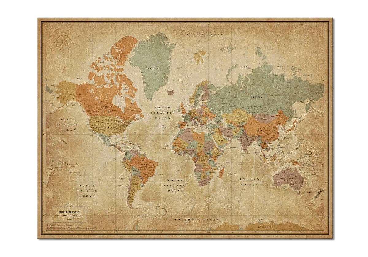 World push pin travel map vintage color preview
