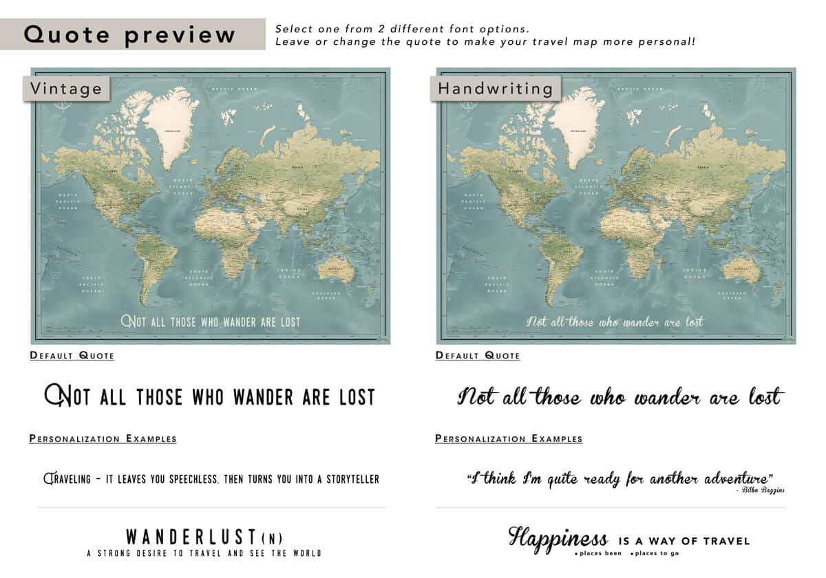 Natural New Vintage World push pin travel map quote preview