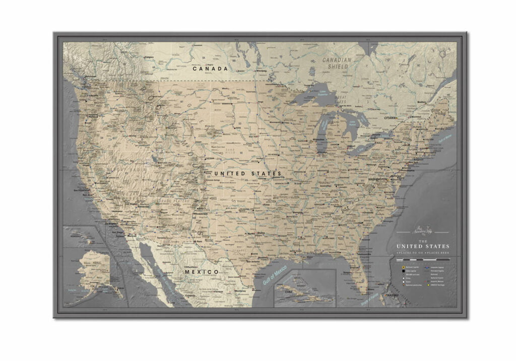 US Poster Travel Map with Push Pins | Premium Quality