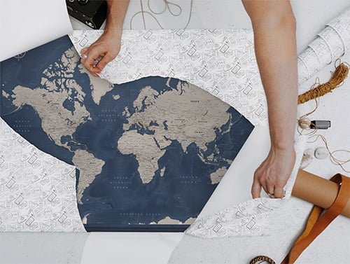 World Map on Canvas with Pins | Personalized World Map Pin Board | Modern  Navy Push Pin Map Design | 24 x 32 up to 40 x 53