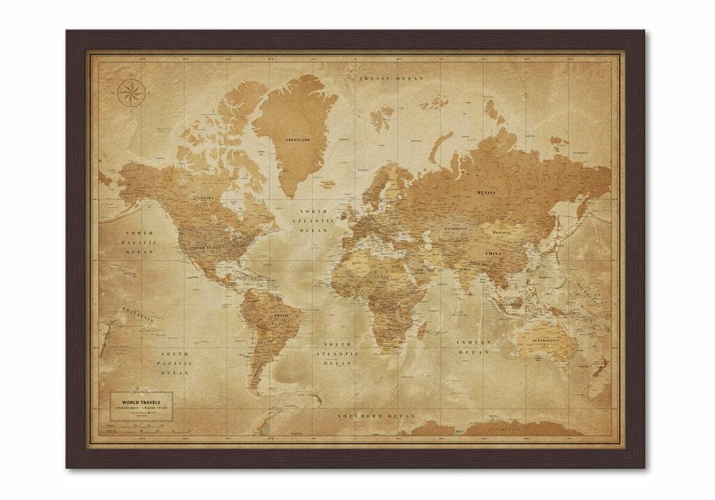 Map Your Travels Push Pin World Travel Map Framed –