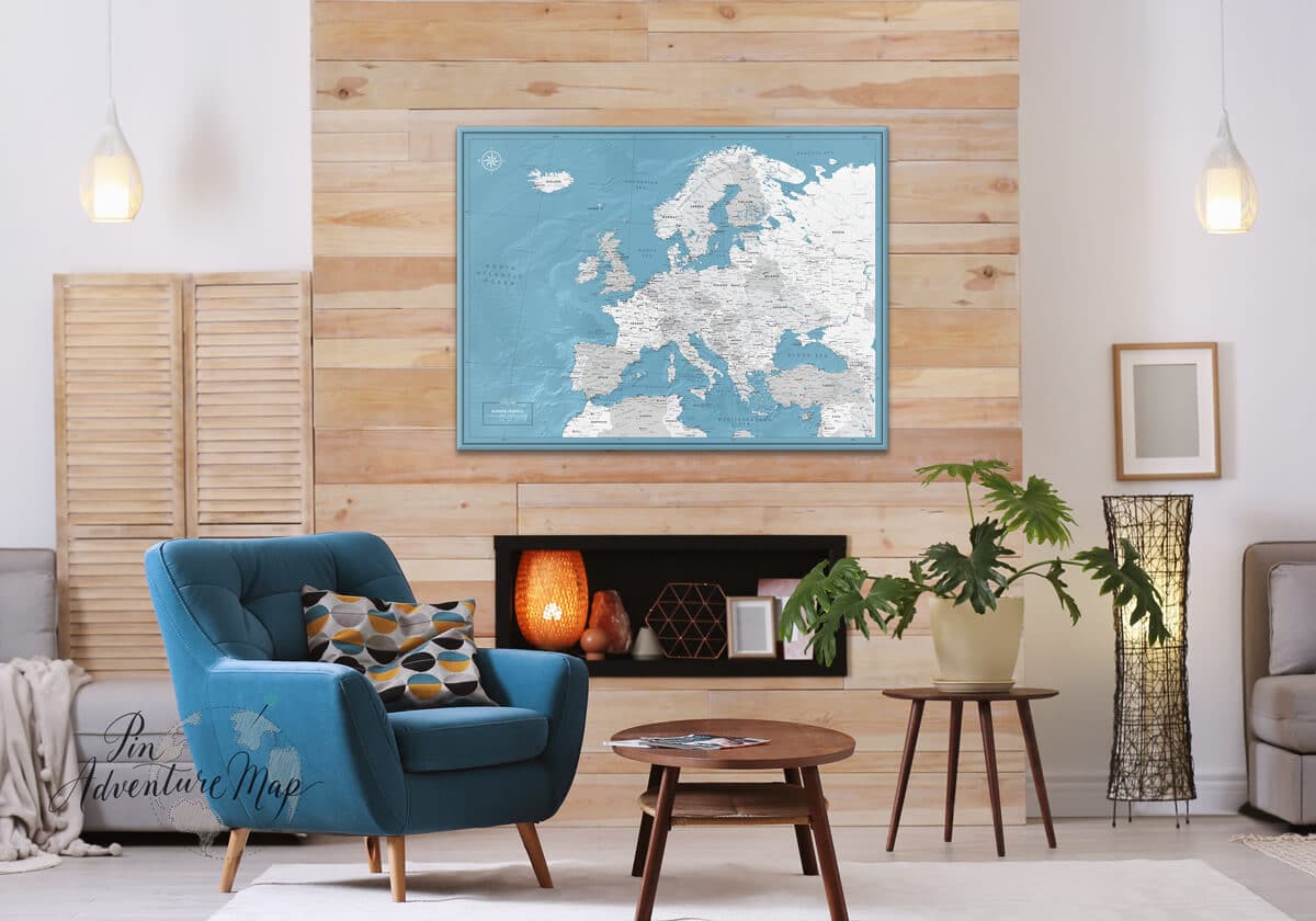 World Push Pin Travel Map on Canvas - Gulf Stream (Select Map Size: 32 x 24 Inches)