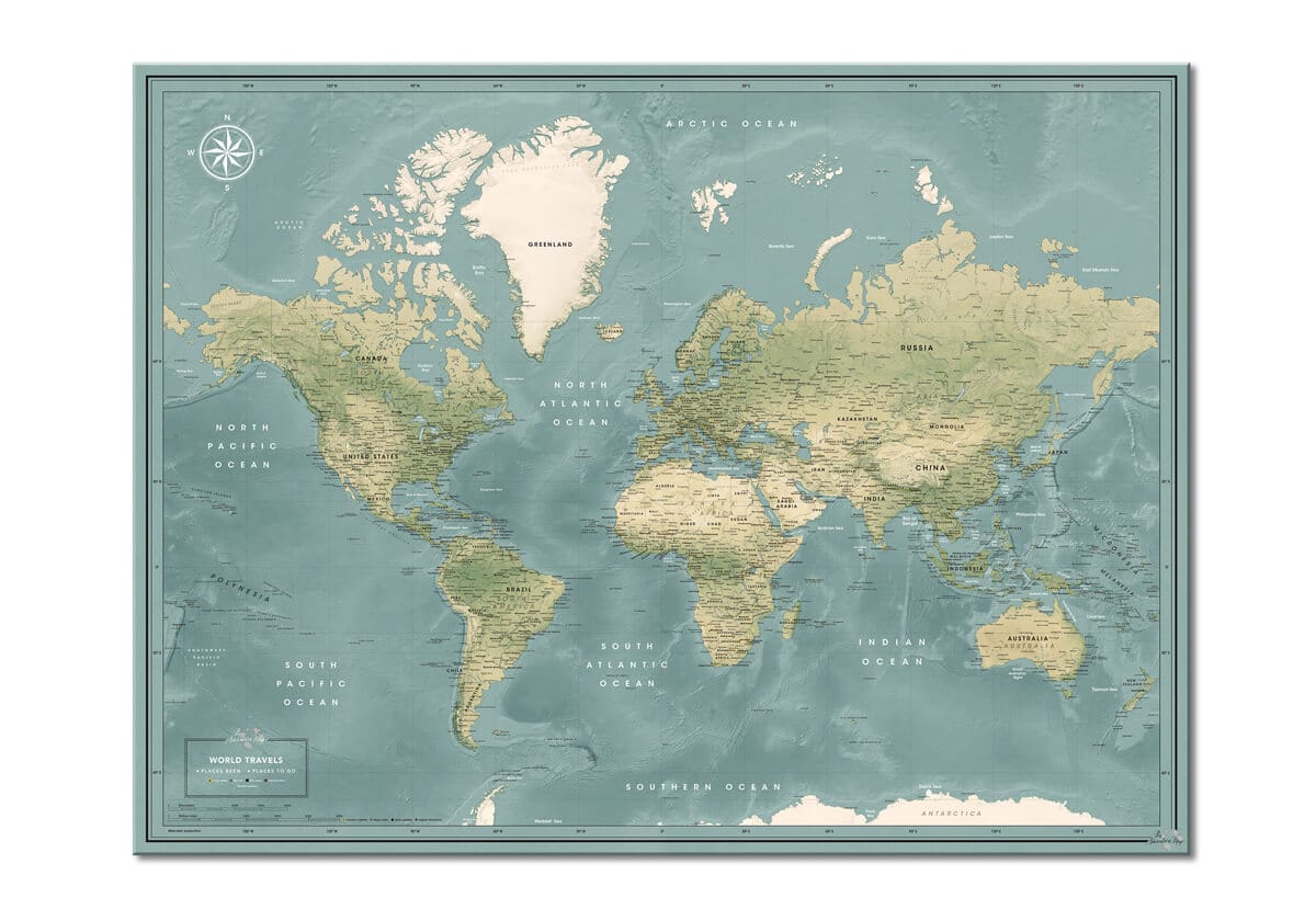 World travel map poster with pins – Gulf Stream