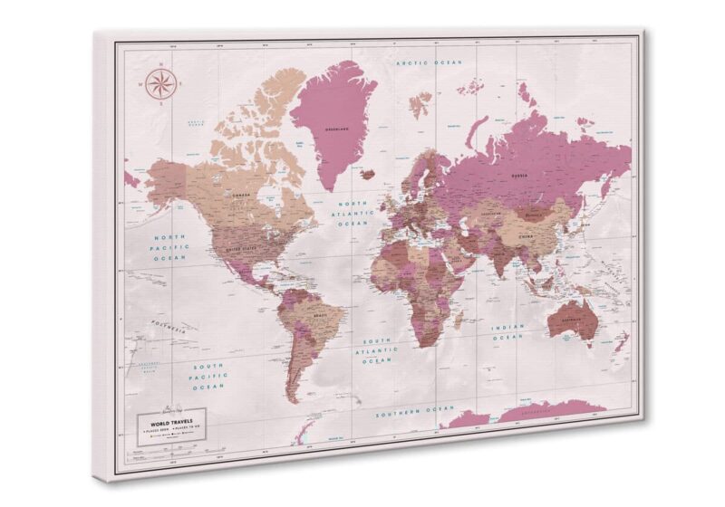 canvas world map with push pins