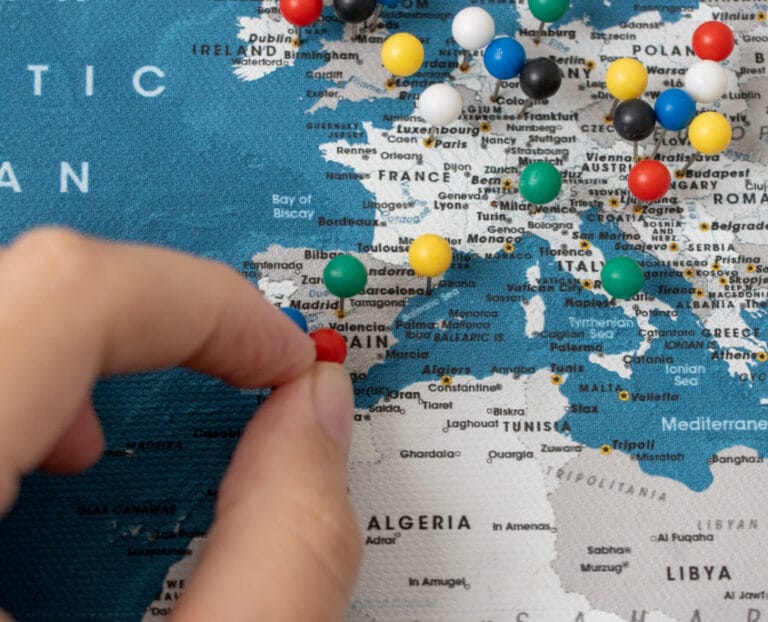 travel map with pins Malaga