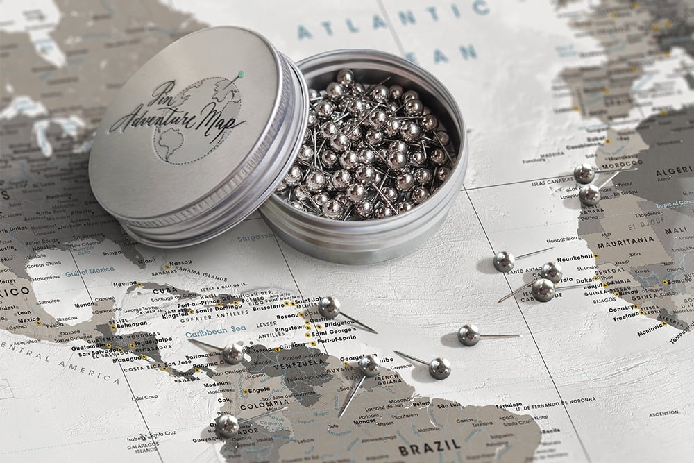Silver Map Pins, Colored Map Pins
