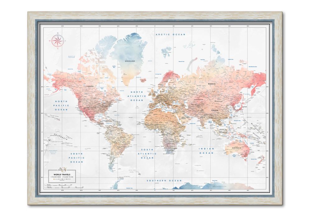 soft pastel color framed map