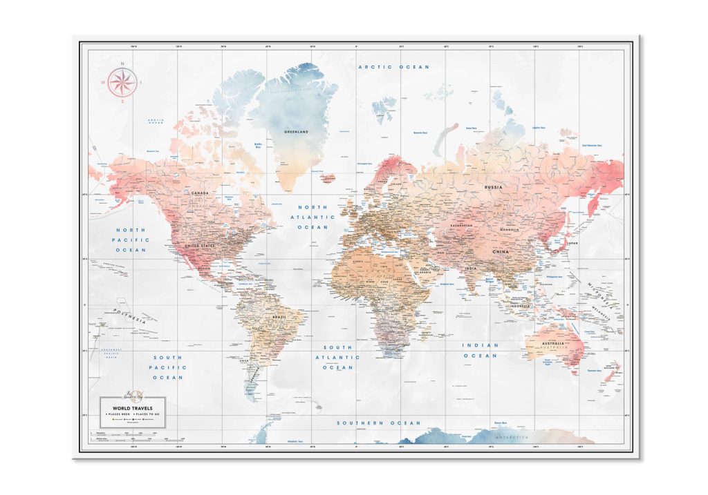 POSTER World Map pastel colors