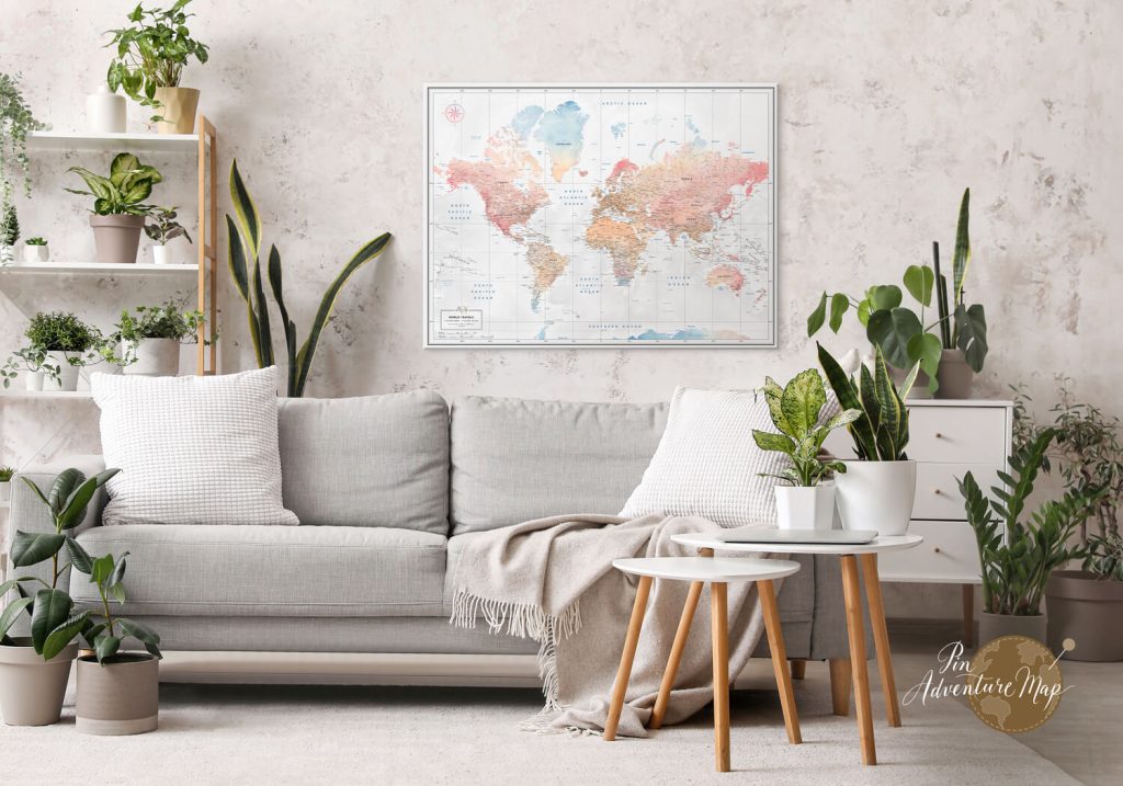 soft pastel color world map home interior