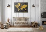black gold world canvas map in room
