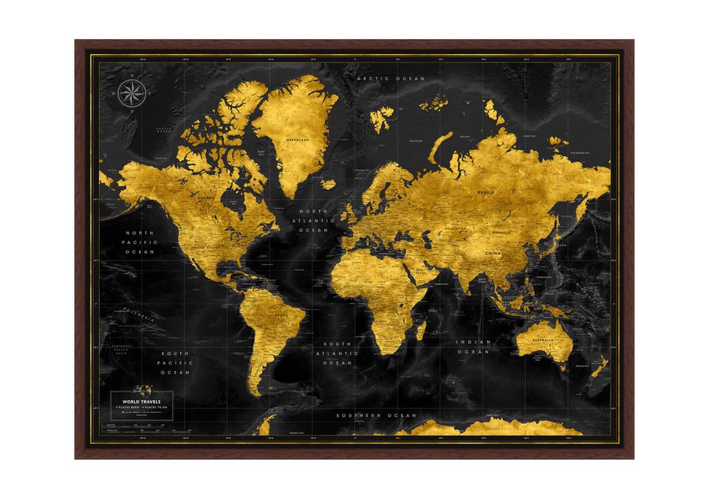 black gold framed map