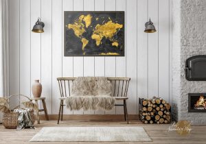 black gold world canvas map home design