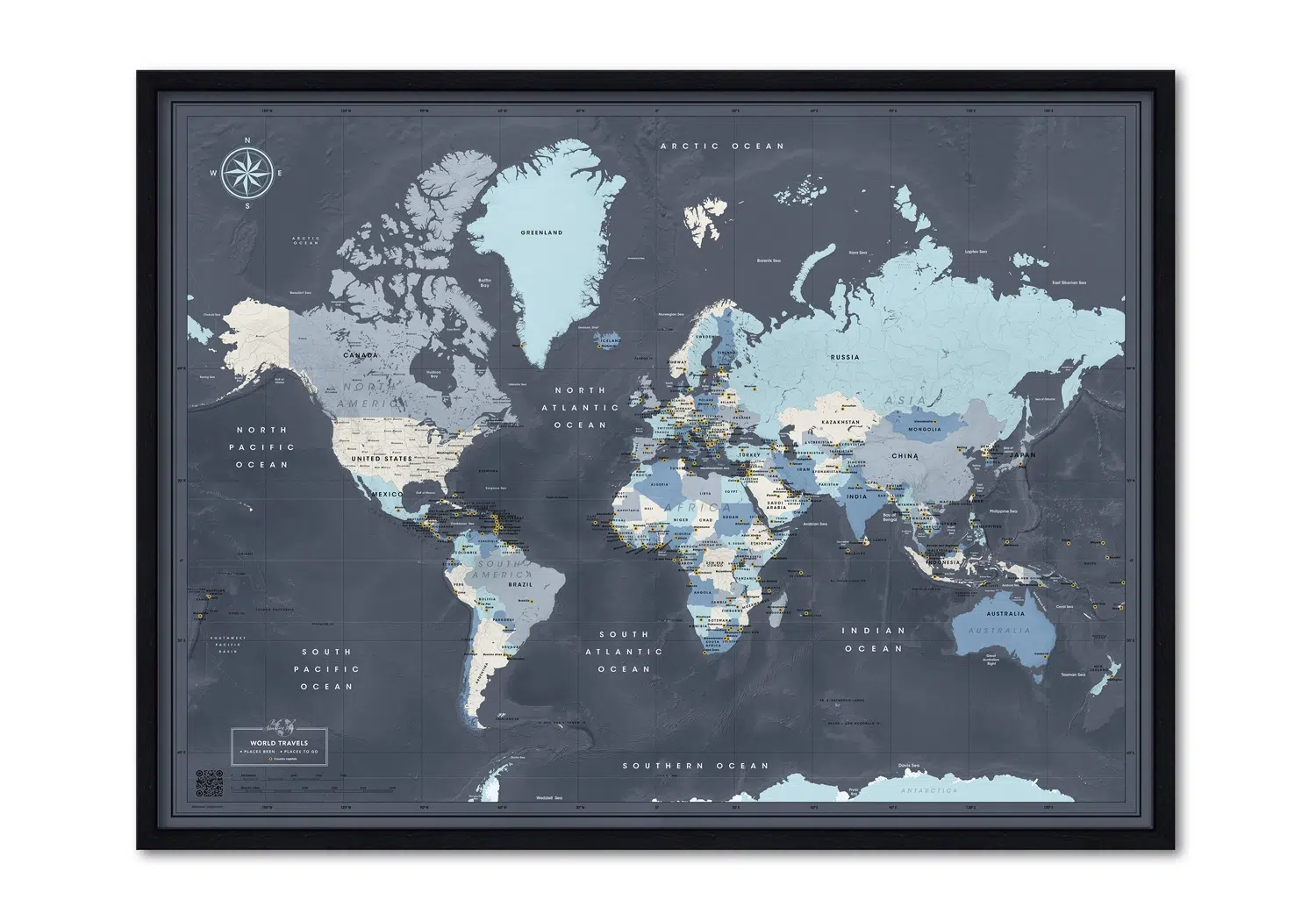 World framed map blue