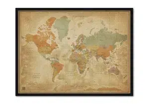 Framed world map brown