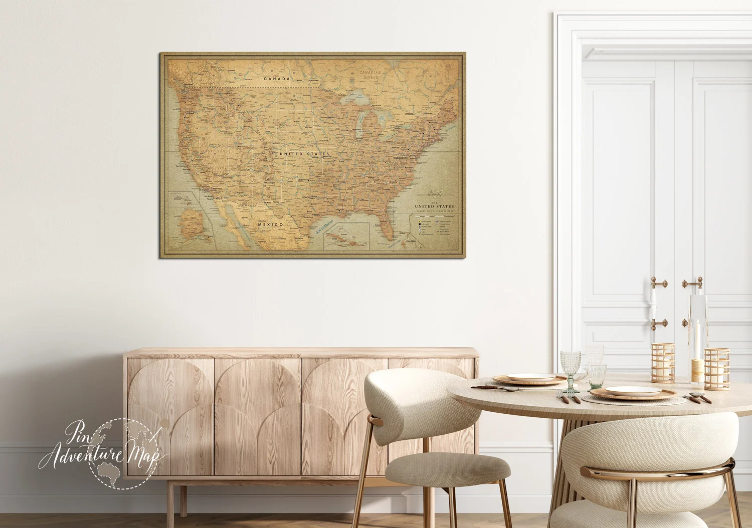 Push Pin Travel Map USA | Vintage Design